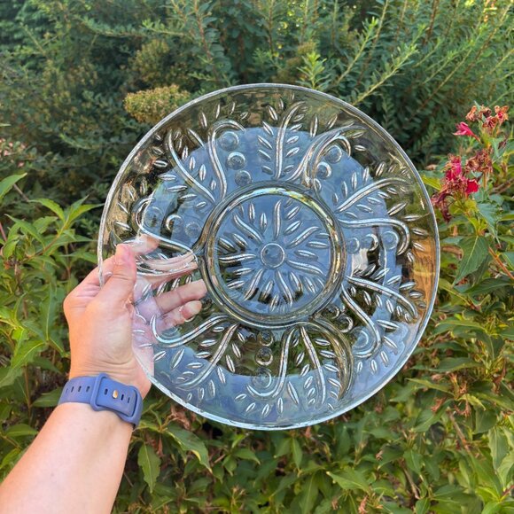 Vintage Federal Glass Clear Leaf Dot Pattern Divided Serving Charcuterie Plate - Picture 6 of 12